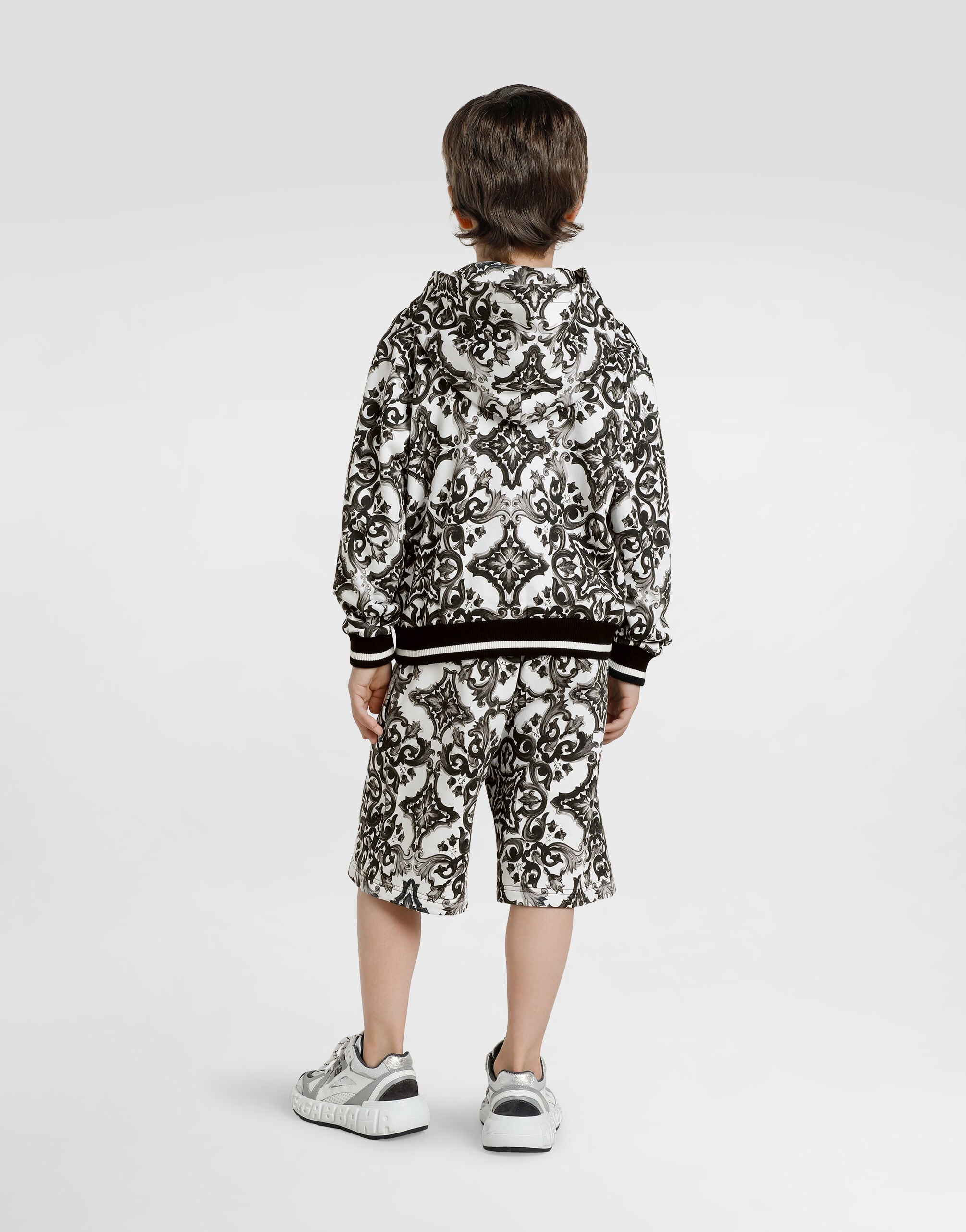 majolica-print hooded sweatshirt with zip in Multicolor for Boys