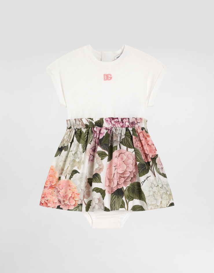 Dolce & Gabbana Hydrangea-print jersey and poplin dress Multicolor L2JDAUG7PQP
