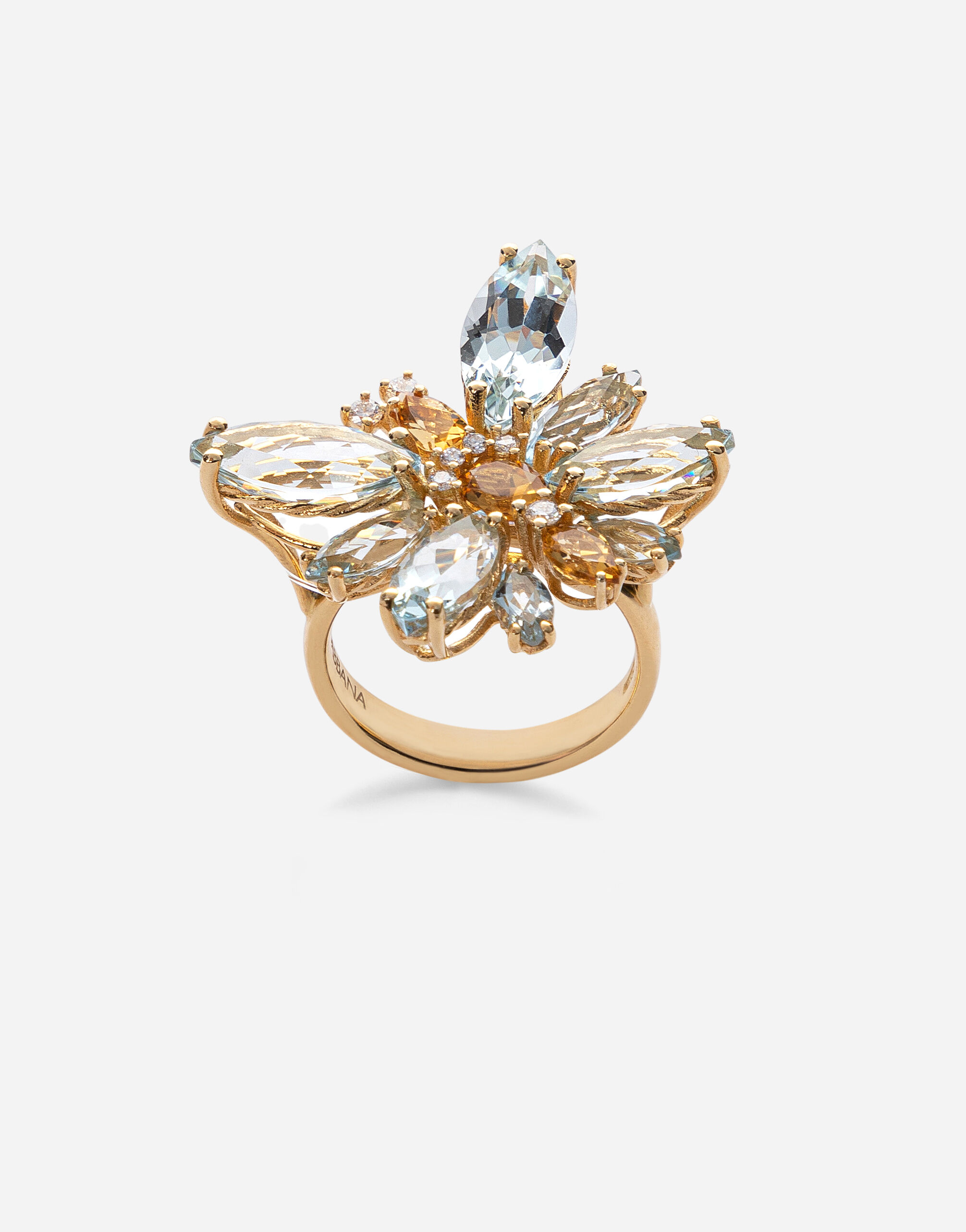 Dolce & Gabbana Spring ring in yellow 18kt gold with aquamarine butterfly Gold WRMR1GWMIXU
