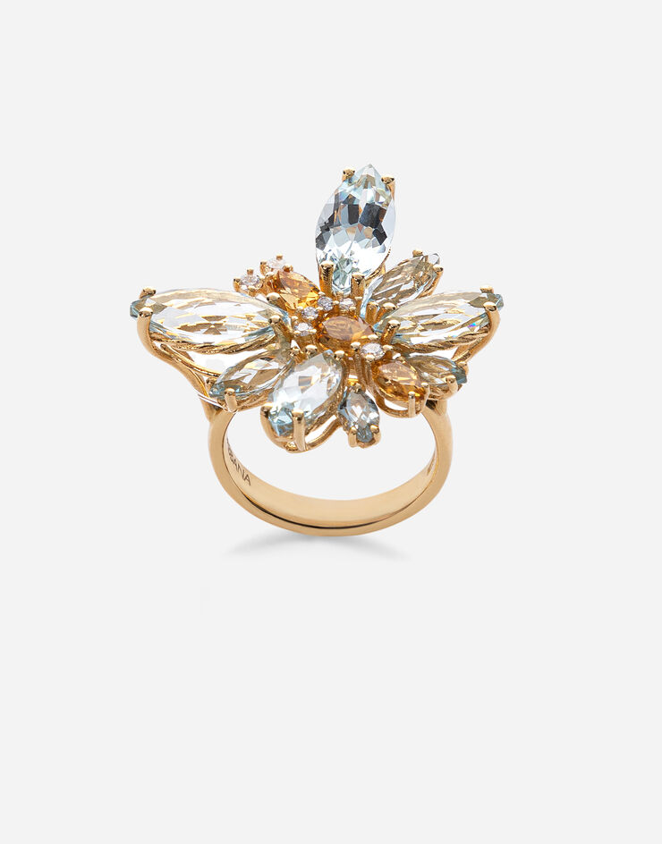Dolce & Gabbana Spring ring in yellow 18kt gold with aquamarine butterfly Gold WRJI4GWAQ01
