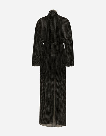 Dolce & Gabbana Robe longue en mousseline de soie avec imprimé à pois, nœud et fleur sur le col Imprimé F6JGYTIS1S1