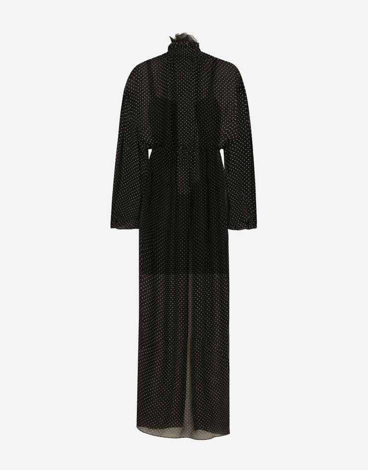 Dolce & Gabbana 푸시보 & 플라워 디테일 폴카 도트 프린트 실크 시폰 롱 드레스 인쇄 F6JGYTIS1S1