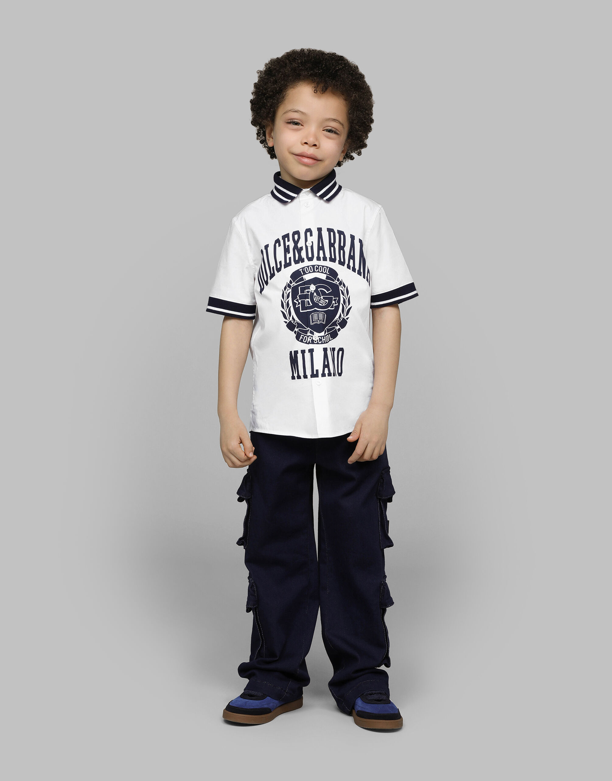 Poplin polo-shirt with Dolce&Gabbana logo in White for Boys