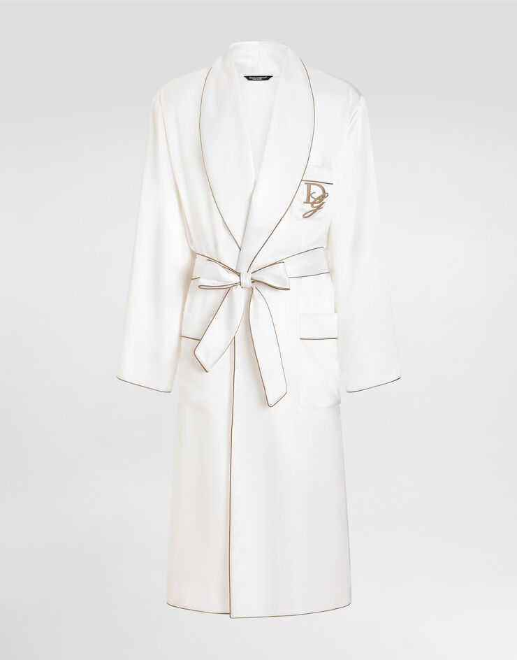 Dolce & Gabbana Vestaglia in seta con ricamo Bianco G031TZFU1AU