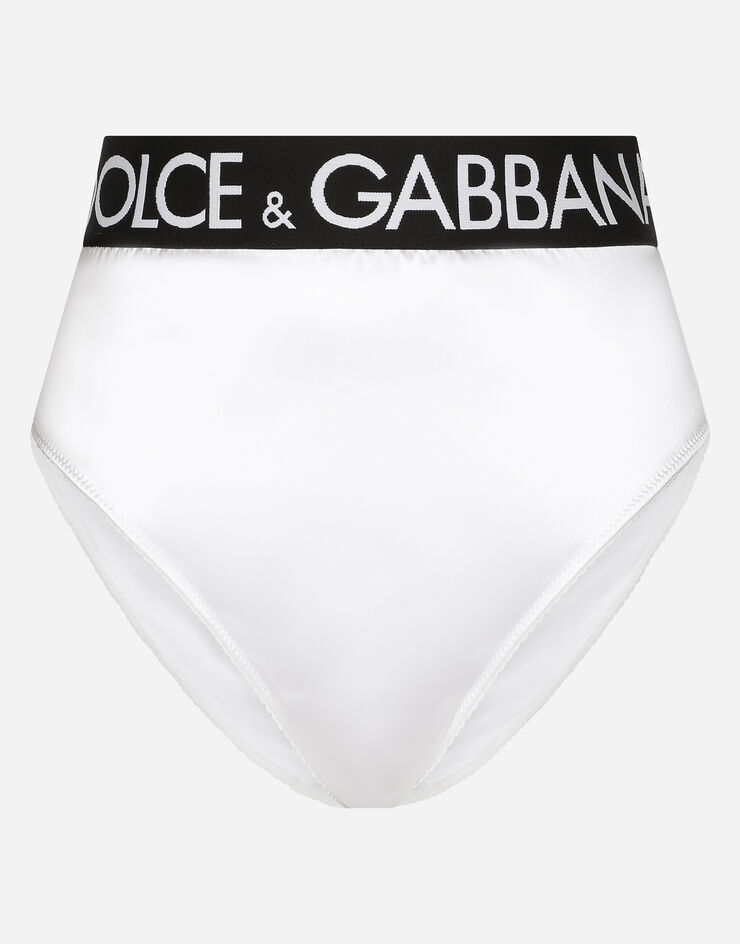 Dolce & Gabbana High-waisted satin briefs with branded elastic White O2C97TFURAD