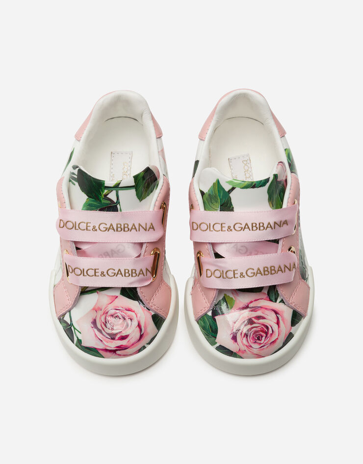 Dolce & Gabbana PORTOFINO LIGHT SNEAKERS IN PATENT LEATHER WITH TROPICAL ROSE PRINT BLUMENPRINT DN0132AJ865