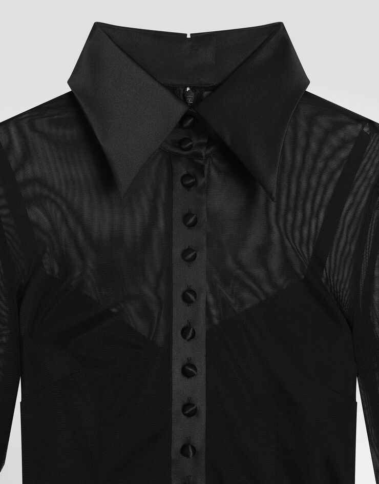 Dolce & Gabbana Robe-chemise en tulle avec détails en satin Noir F6TRGTFLREY