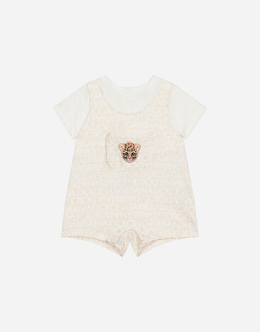 Dolce & Gabbana Jersey onesie with all-over logo print and patch Multicolor L11O89FU4LG