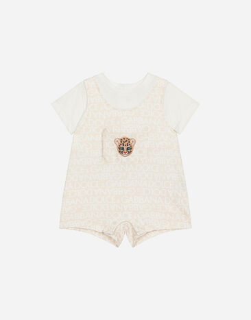 Dolce & Gabbana Jersey onesie with all-over logo print and patch White L1JOAAG7N9U