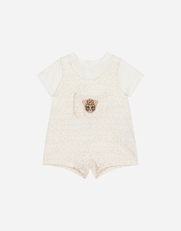 Dolce & Gabbana Jersey onesie with all-over logo print and patch Azul Claro L1JO6ZG7L0U