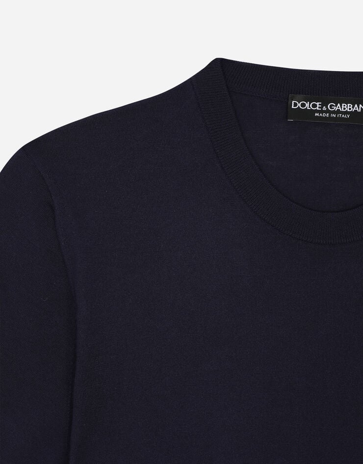 Dolce & Gabbana DG 자수 라운드넥 실크 니트 스웨터 블루 GXX03ZJBSF8