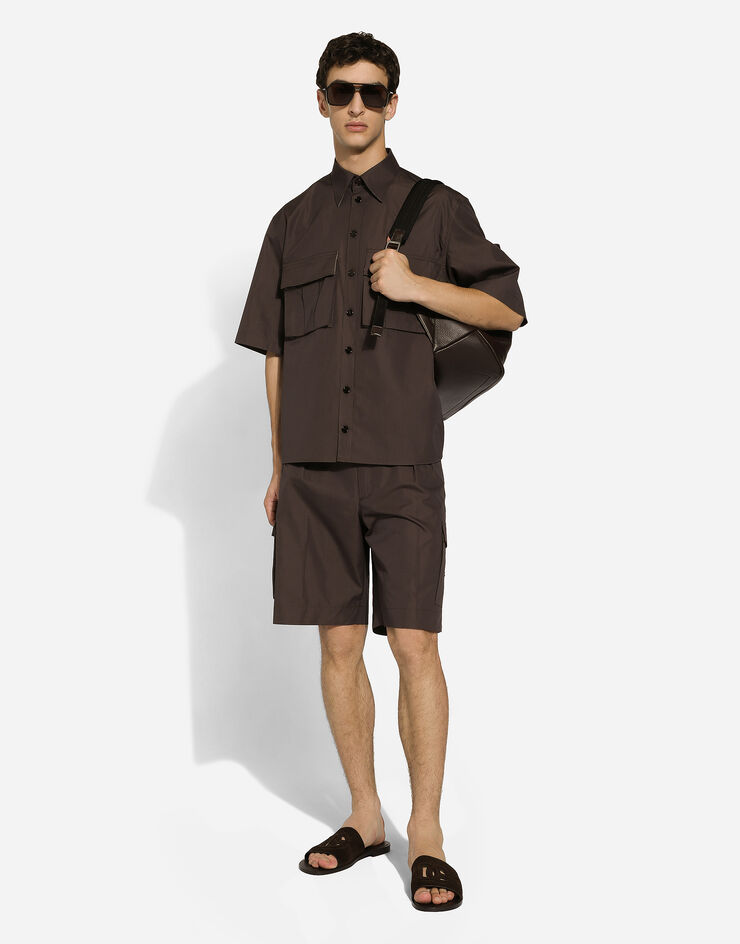 Dolce & Gabbana Camisa Hawaii de popelina con bolsillos Marrón G5LX2ZFU5SW