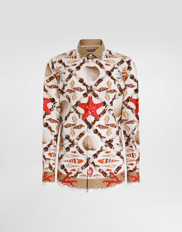 Dolce & Gabbana Shell-print cotton poplin martini shirt Multicolor G5MM4TFI5L2