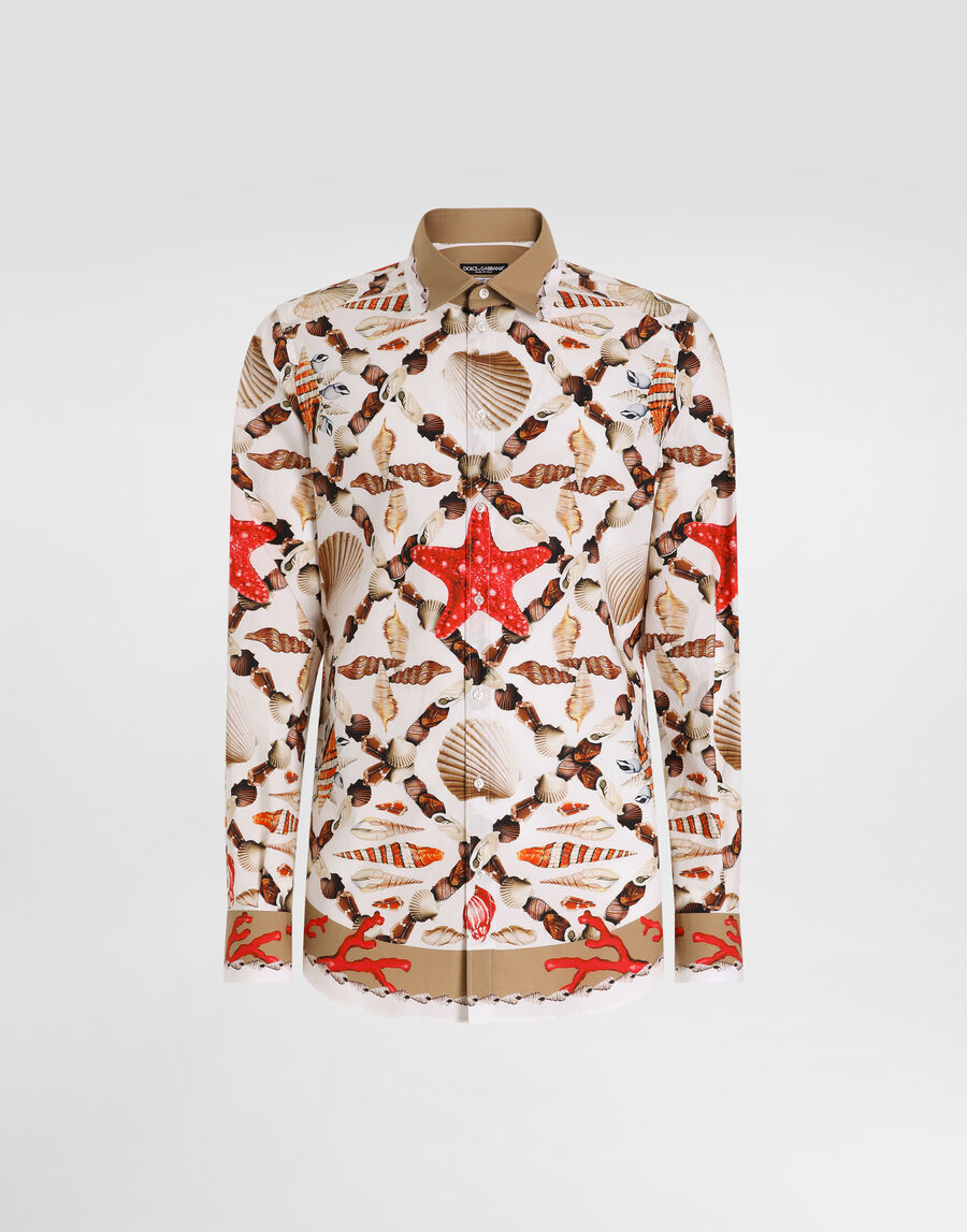 Shell-print cotton poplin martini shirt