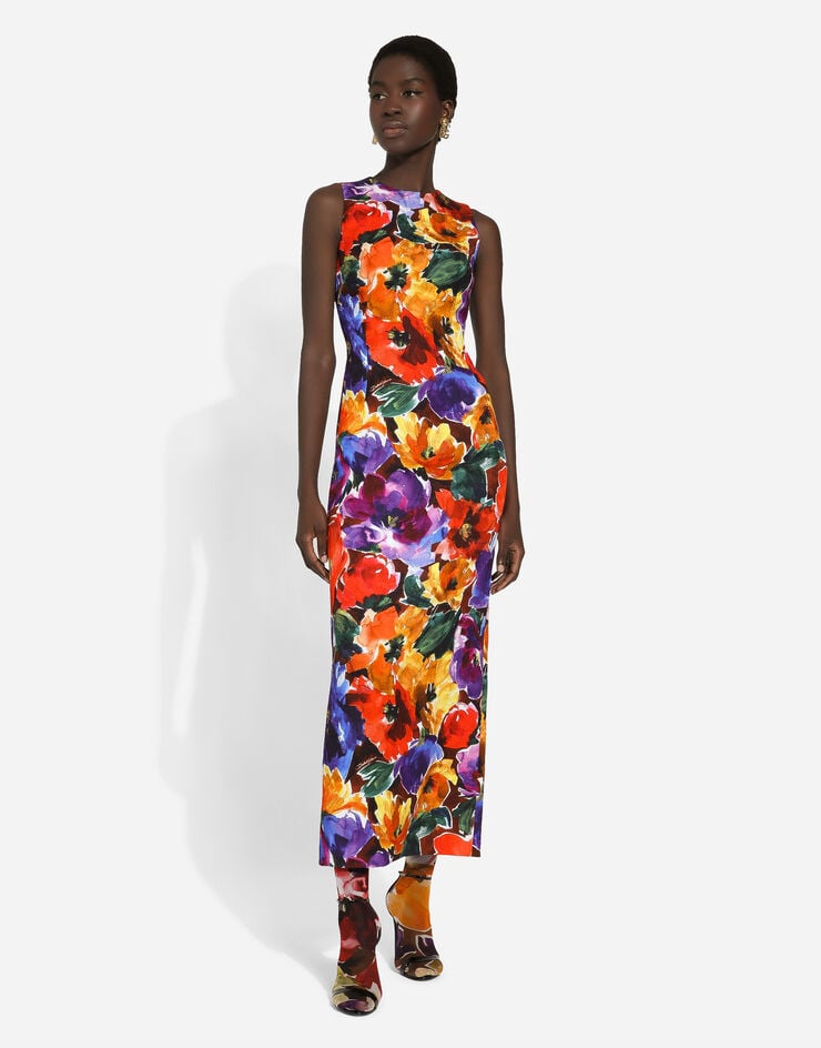 Dolce & Gabbana Robe longue en brocart à imprimé fleurs abstraites Imprimé F6GARTFSTBJ