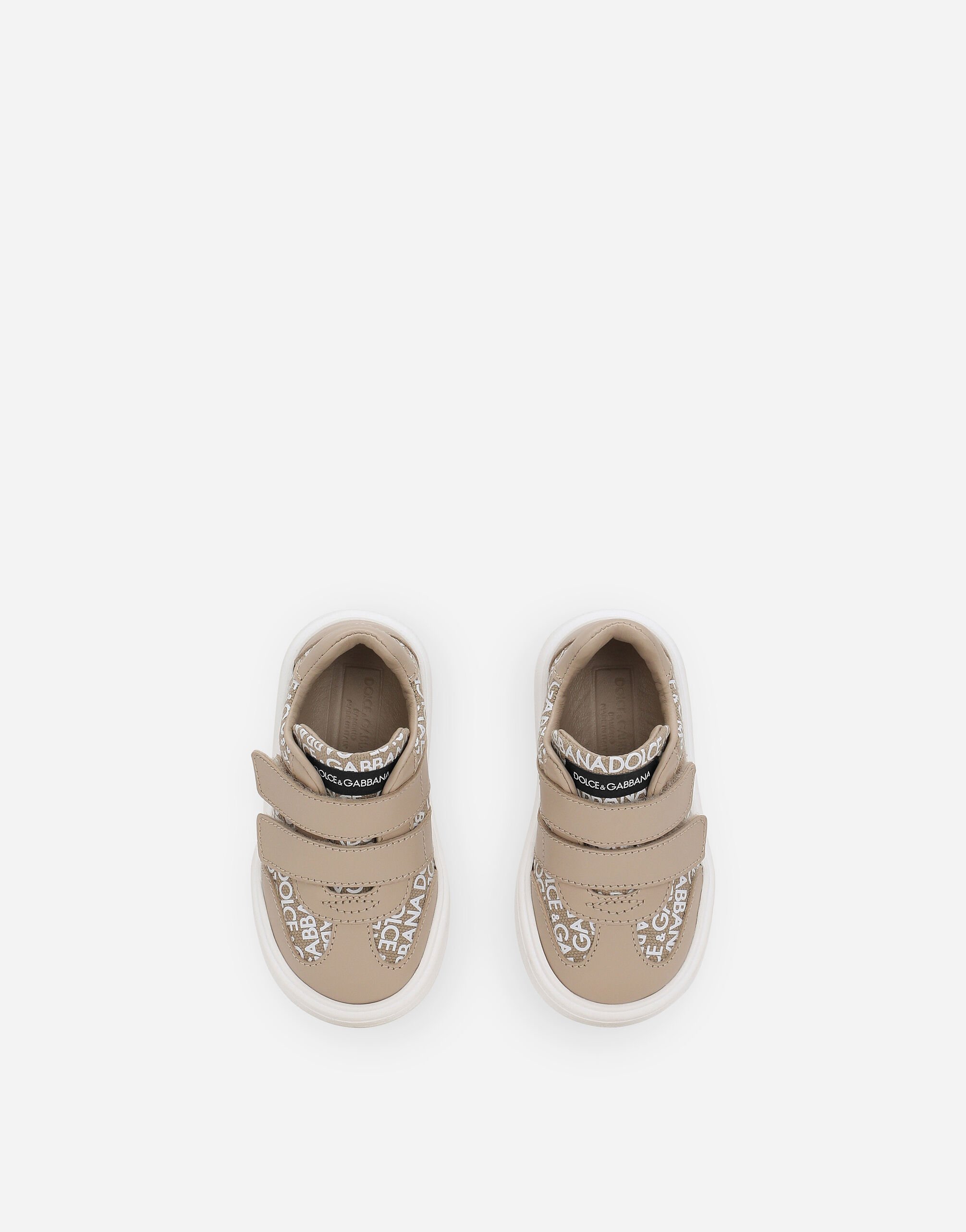 Canvas low top sneakers with Dolce Gabbana logo print in Beige for Boys Dolce Gabbana