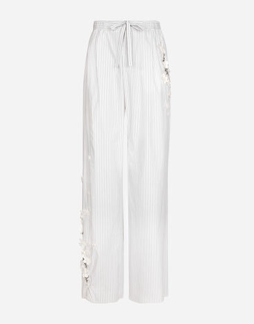 Dolce & Gabbana Striped poplin pants with embroidery White GP08EZGH893