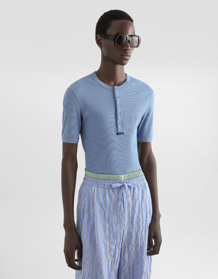 Dolce & Gabbana Cotton serafino t-shirt with print Blue G8QX6TG7P3J