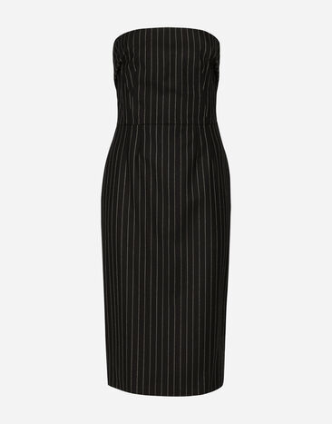 Dolce & Gabbana Woolen fabric pinstripe midi dress Black F6J4UTFUBD2