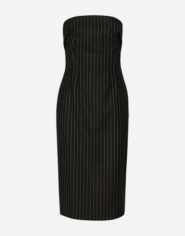 Dolce & Gabbana Woolen fabric pinstripe midi dress Black F6K2WTFURAG