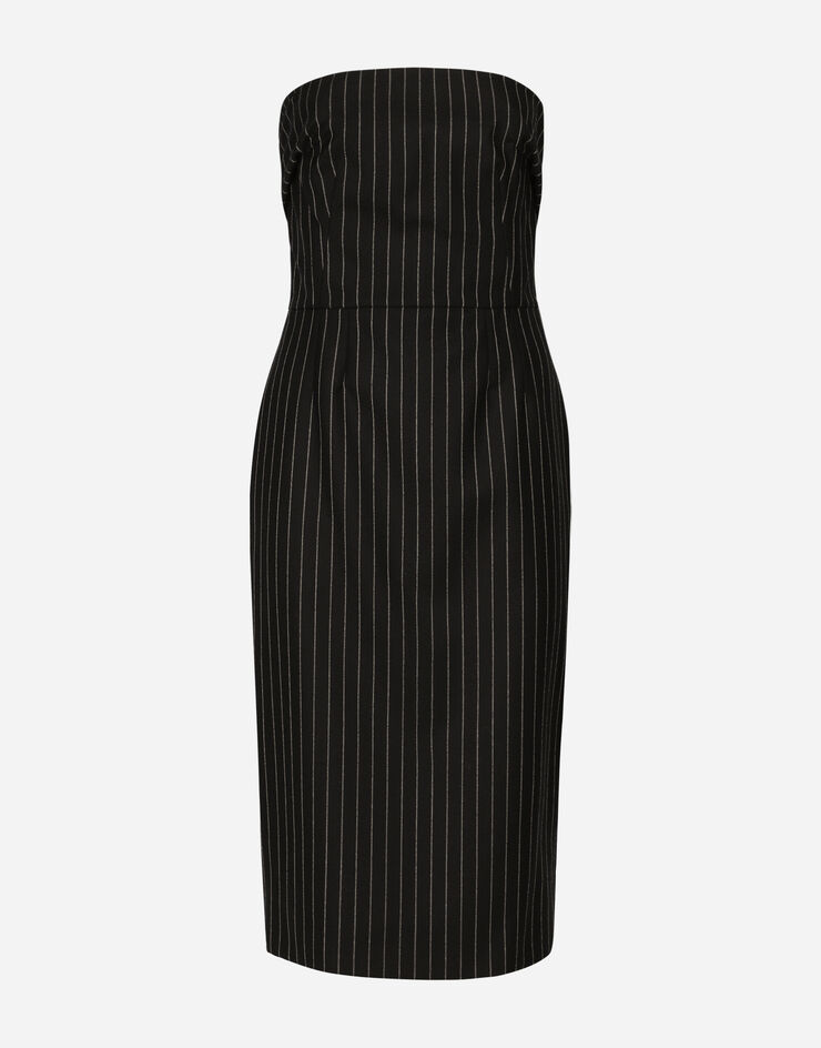 Dolce & Gabbana Woolen fabric pinstripe midi dress Black F6H8XTFR2XI