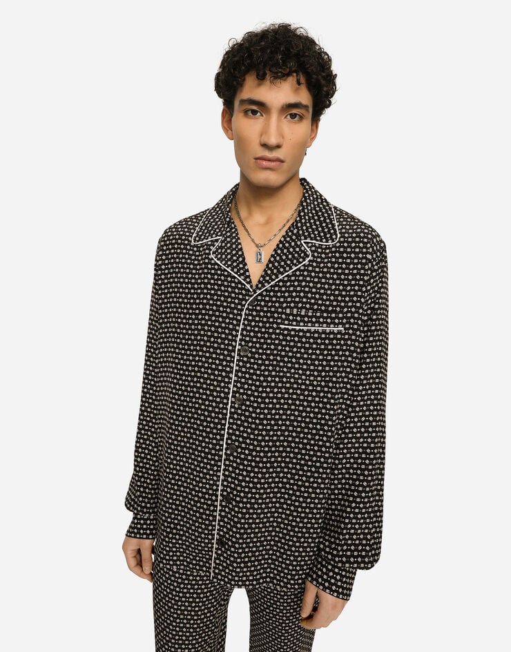 Dolce&Gabbana Crepe de chine shirt with DG logo print ブラック G5IF1TIS1RF