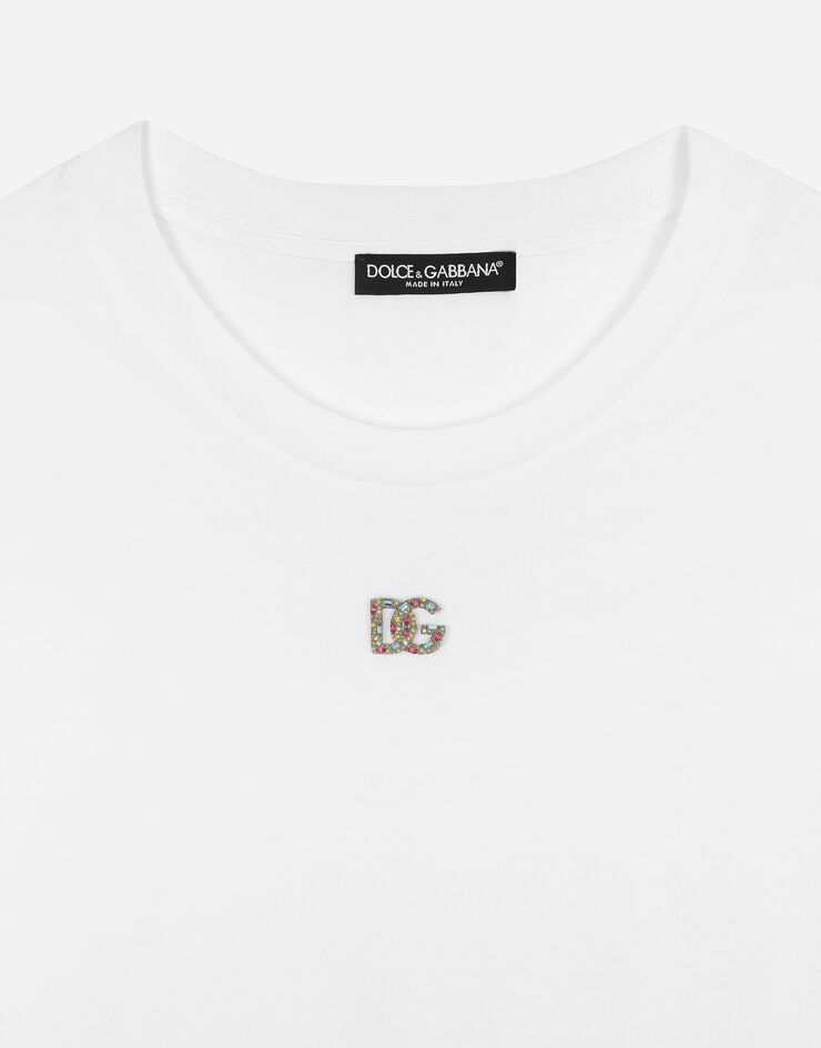 Dolce & Gabbana T-shirt en jersey avec ornement DG en cristaux Multicolor F8N08ZG7B3U