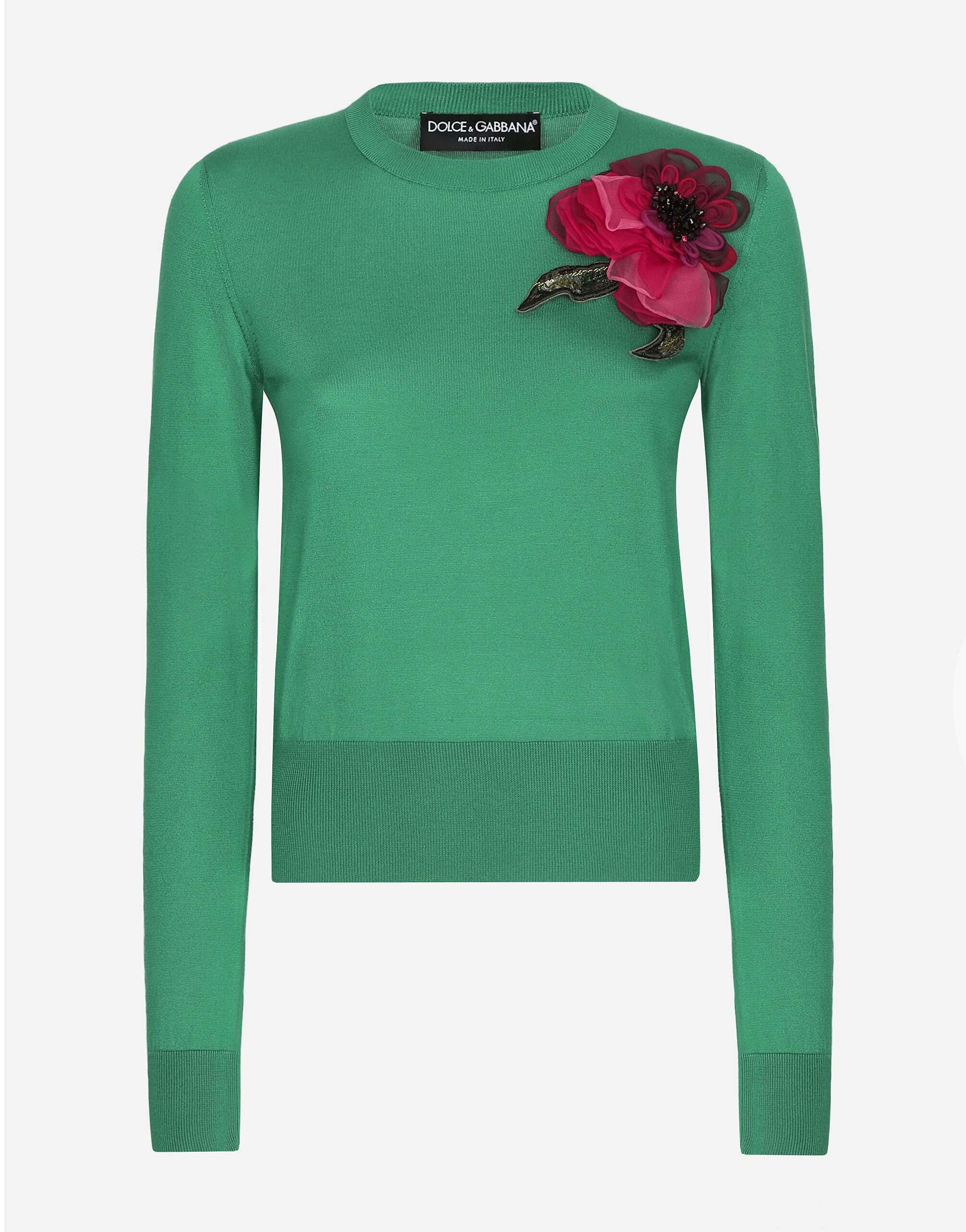 Dolce & Gabbana Pullover aus Seide mit Blumenapplikation Drucken FXX06TJCVYK