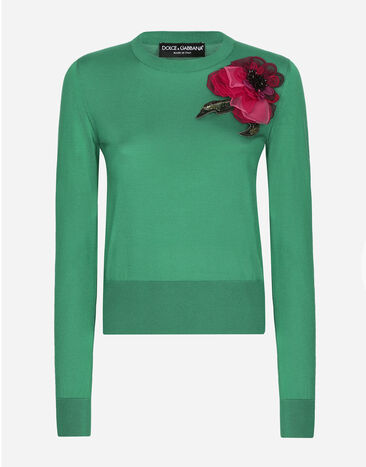 Dolce & Gabbana Pullover aus Seide mit Blumenapplikation Drucken FXX31TJBSJF