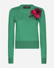 Dolce & Gabbana Silk sweater with flower appliqué Green F6HANTFU1HW