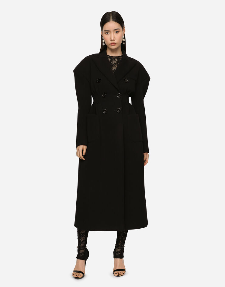 Dolce & Gabbana Zweireihiger Mantel aus Funktionsjersey Schwarz F0C2GTFUFJT
