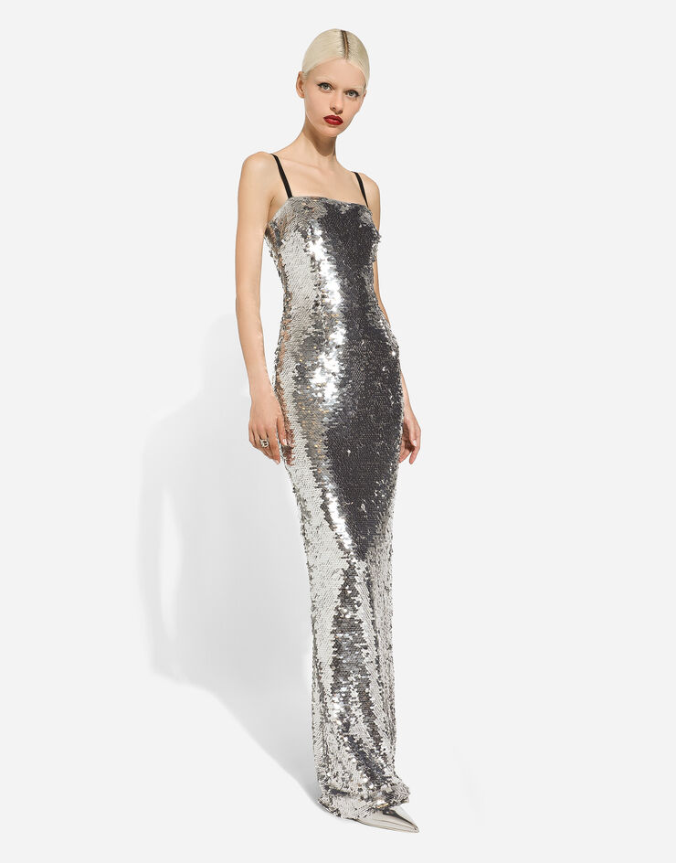 Dolce & Gabbana Long sequined dress Silver F6DINTFLSF0