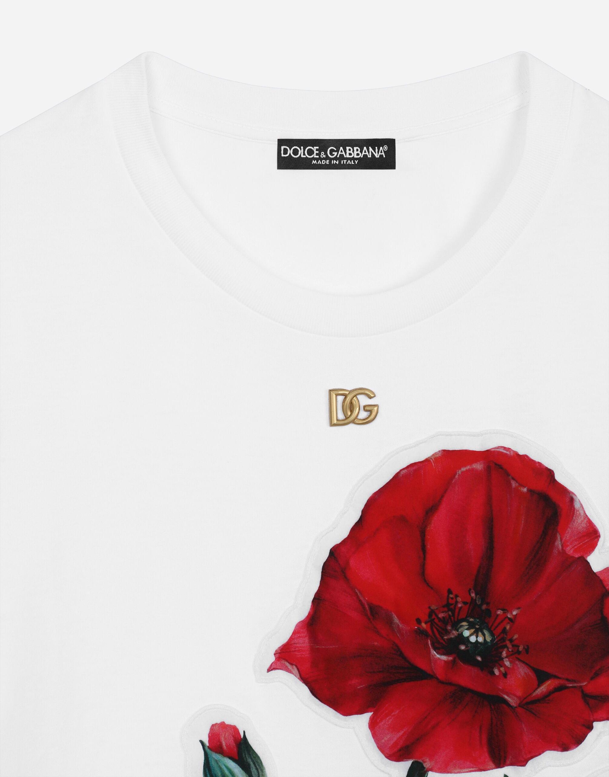 DOLCE&GABBANA Tシャツ ジャージー ポピーパッチ ホワイトのウィメンズ Tシャツ ジャージー ポピーパッチ