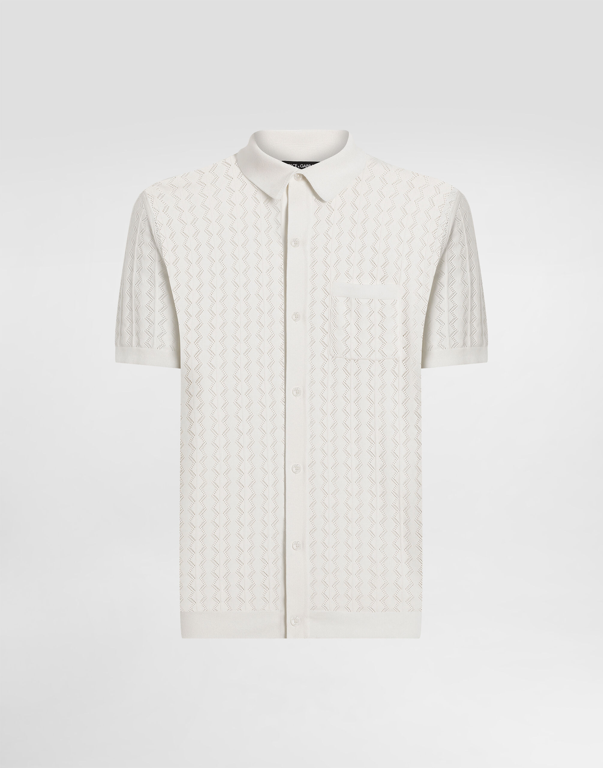 Short-sleeved cotton openwork shirt in White for Men