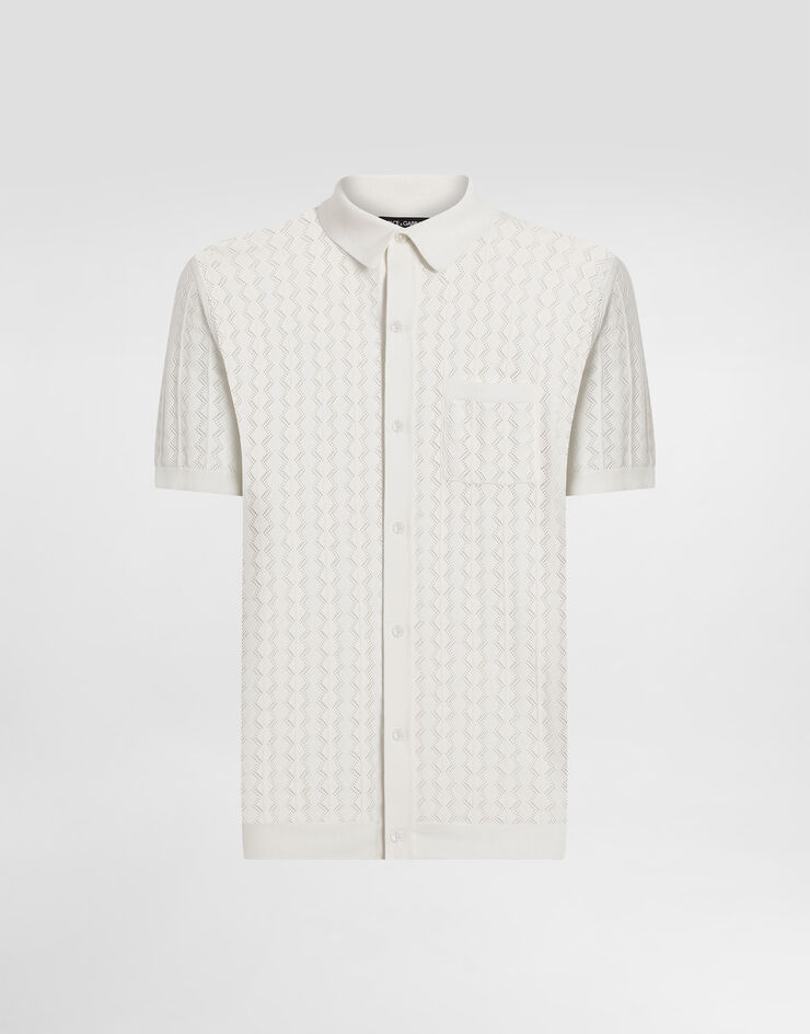Dolce & Gabbana Chemise à manches courtes en maille de coton ajourée Blanc GXVA9TJBCFJ