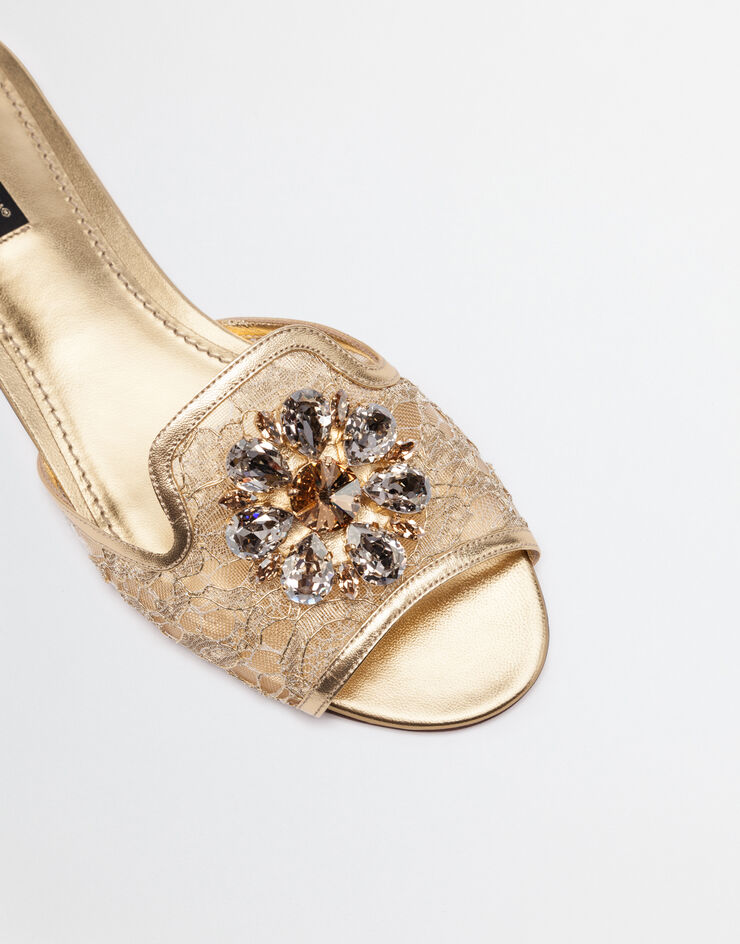 Dolce&Gabbana Lurex lace rainbow slides with brooch detailing Gold CQ0023AE637