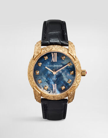 Dolce & Gabbana Montre DG7 Gattopardo en or rose avec nacre noire et diamants Noir WWFE2GXGFDA