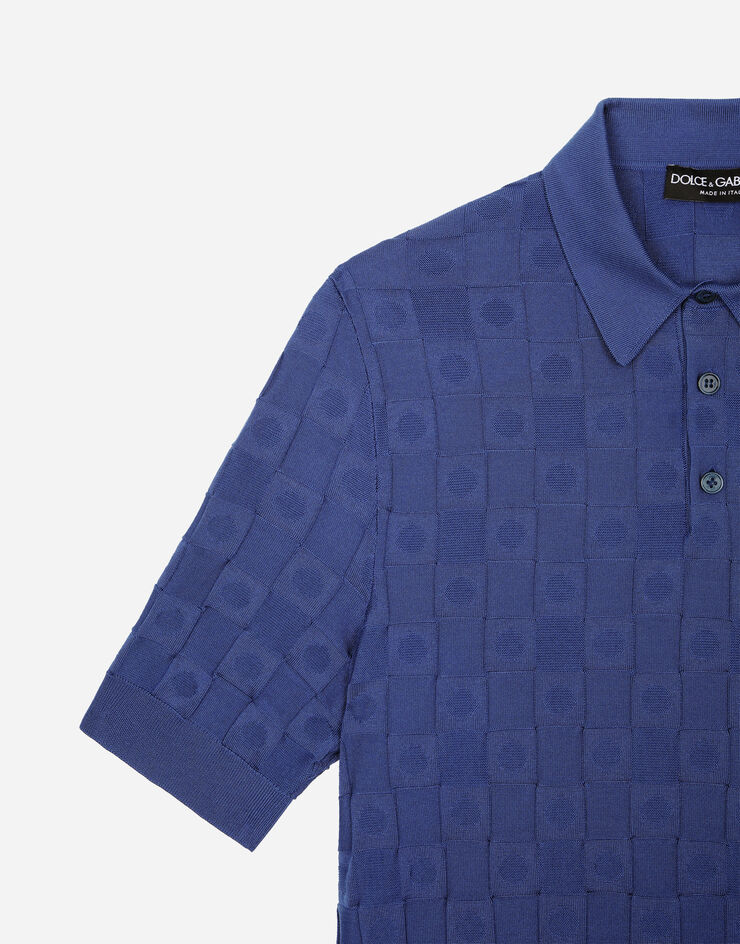 Dolce&Gabbana 3D check silk jacquard polo-shirt Azure GXP68TJBSC6