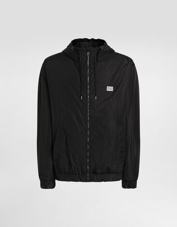 Dolce & Gabbana Technical fabric jacket with hood and tag Black G9BOATGJ218
