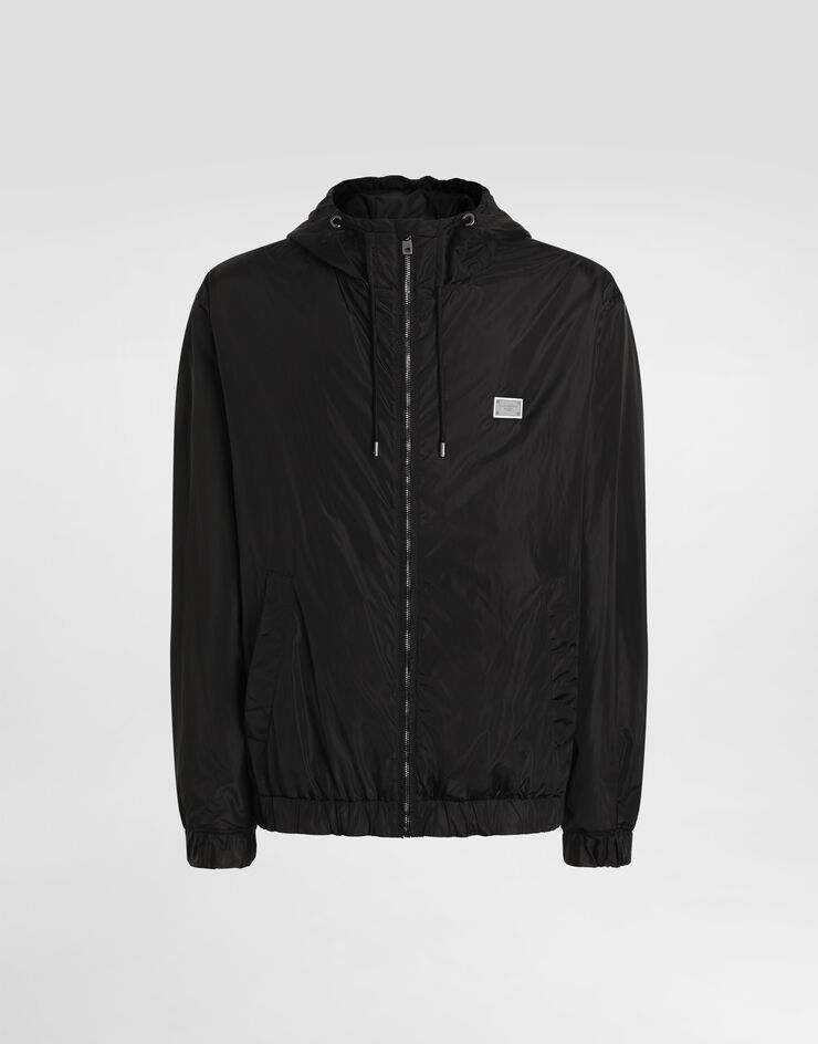 Dolce & Gabbana Kapuzenjacke aus technischem Gewebe mit Plakette Schwarz G9BGSTFUS22