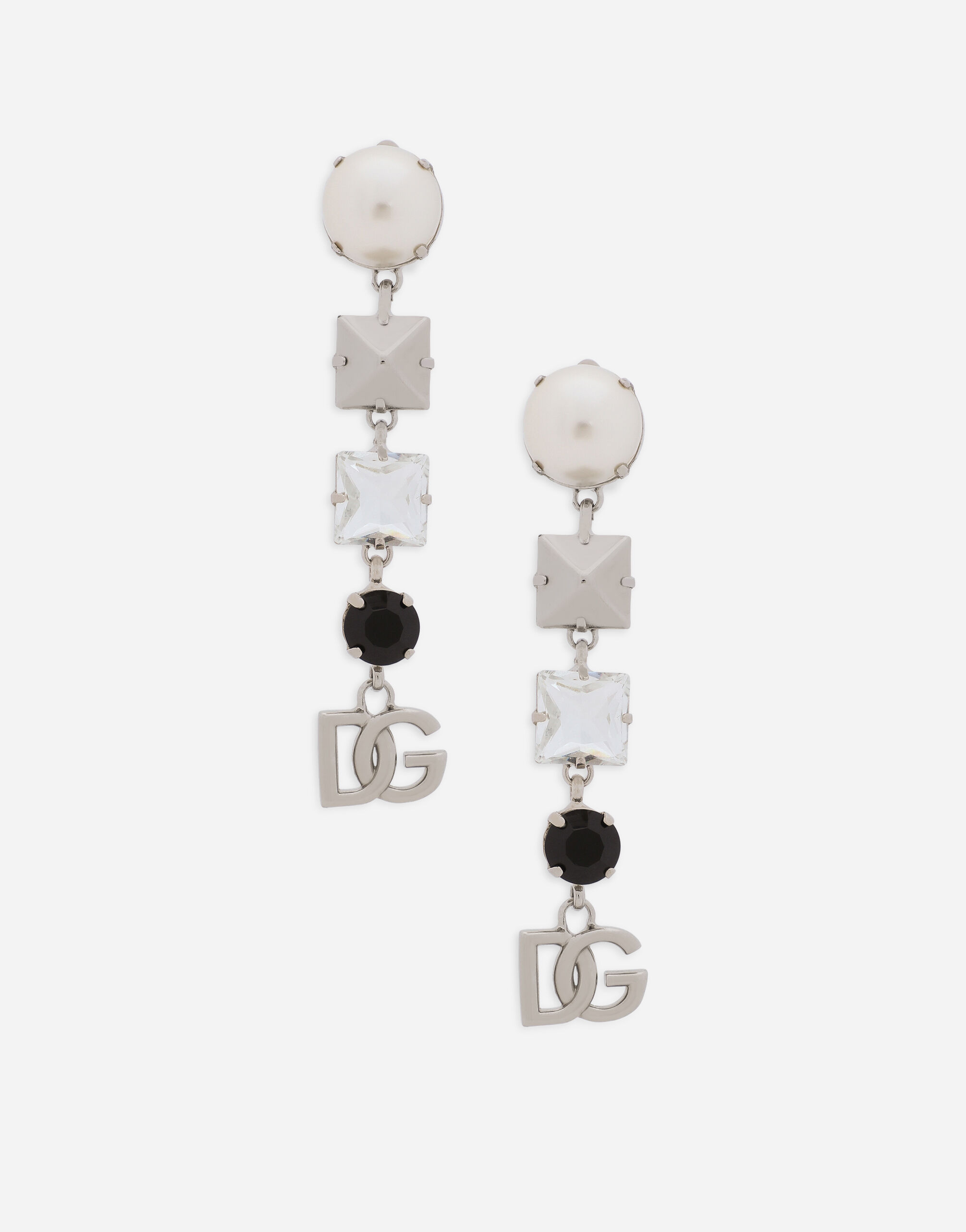 シルバーのウィメンズ Drop earrings with rhinestones and DG logo