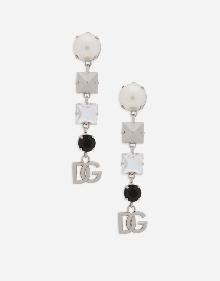 Dolce & Gabbana Drop earrings with rhinestones and DG logo серебристый WEO6Z2W1111