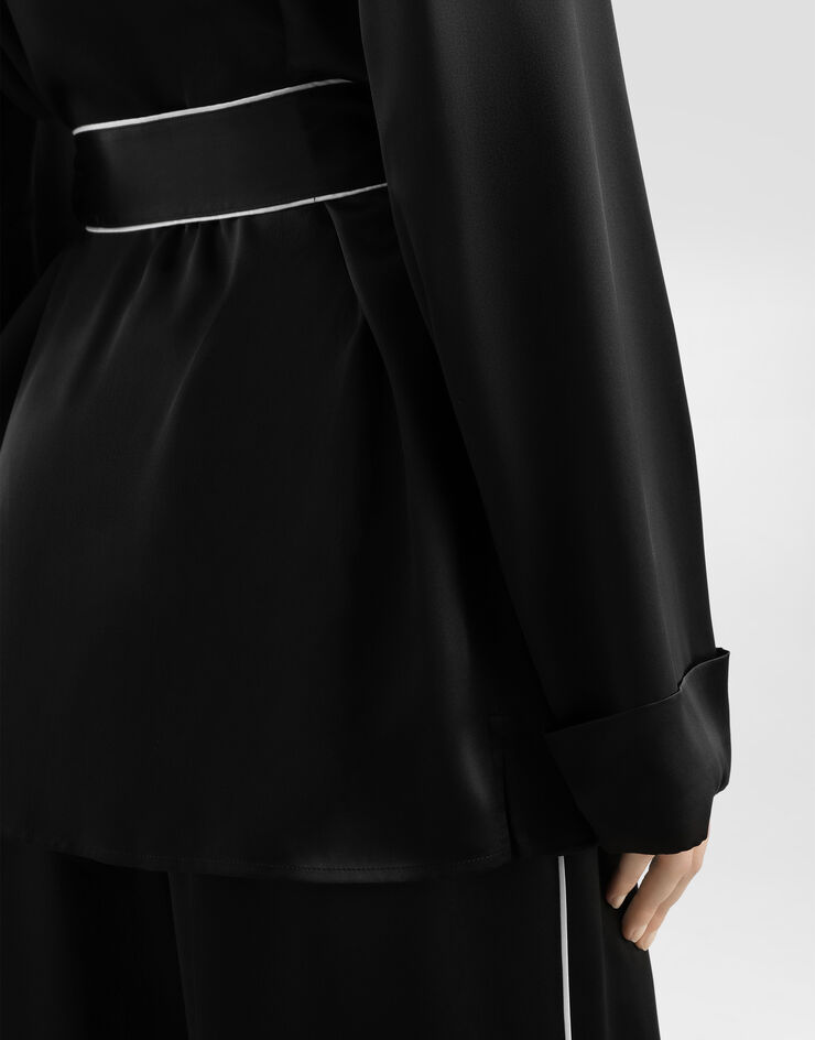 Dolce & Gabbana Silk pajama shirt with contrasting piping Black F5N53TFU1AU