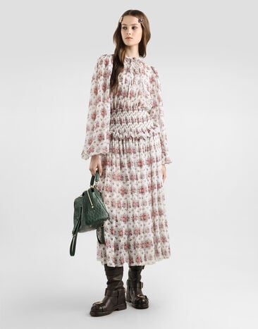 Dolce & Gabbana Small flower bouquets-print long chiffon dress Multicolor F612ETIS10F