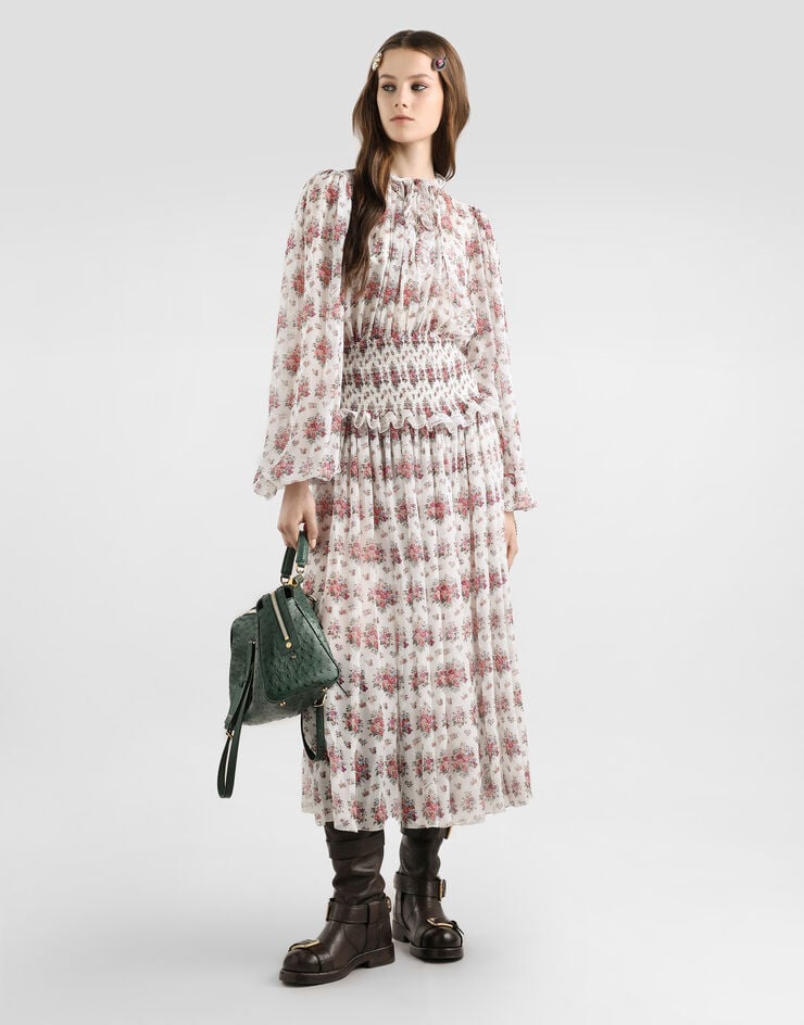 Dolce & Gabbana Small flower bouquets-print long chiffon dress Multicolor F612ETIS10F