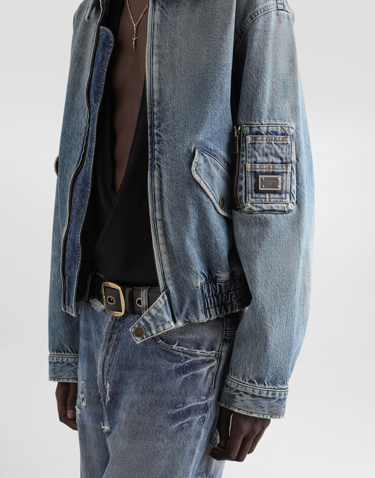 Dolce & Gabbana Cotton denim bomber jacket with tag Multicolor G9BKNDG8ME5
