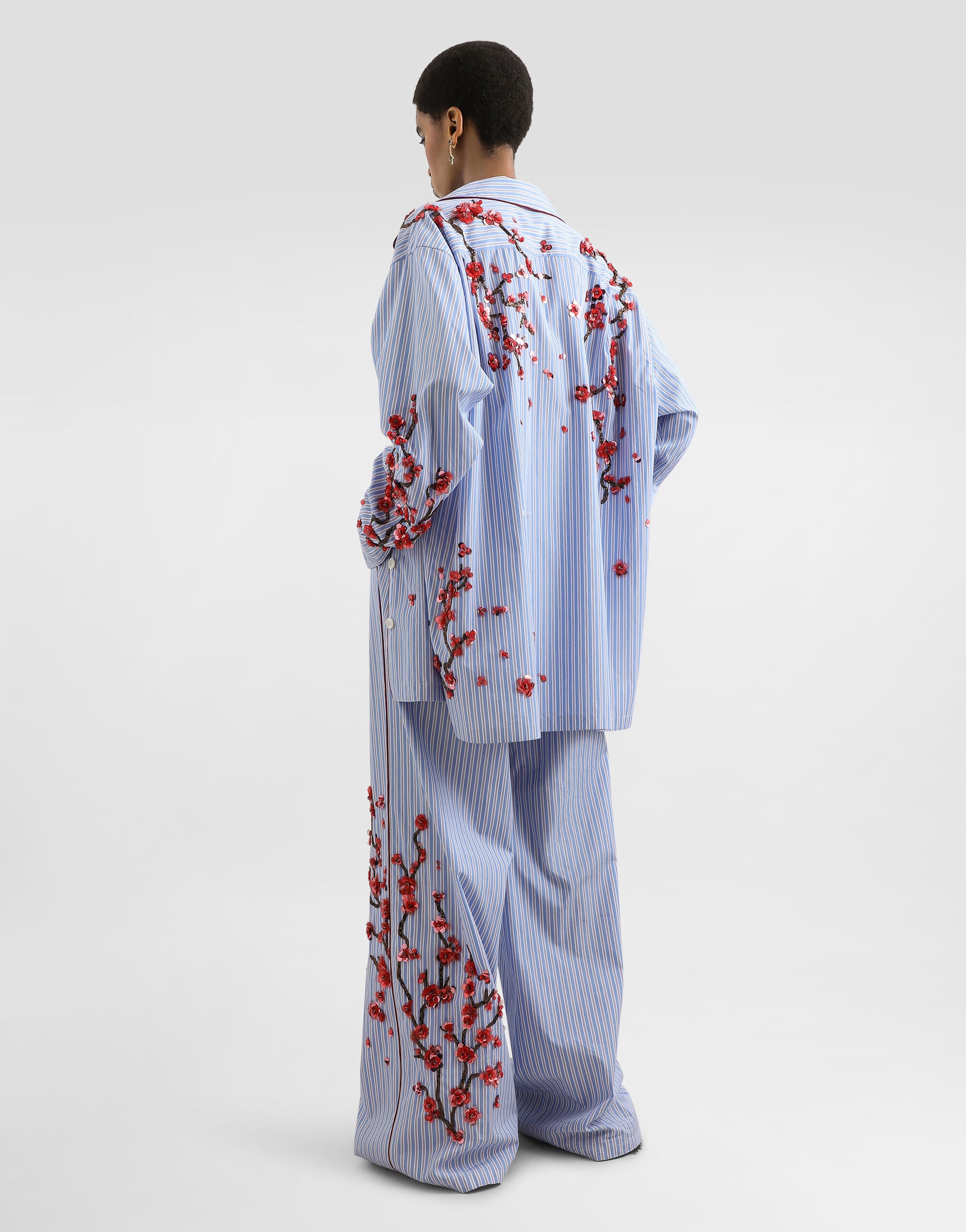 Poplin trousers with cherry tree embroidery in Multicolor for