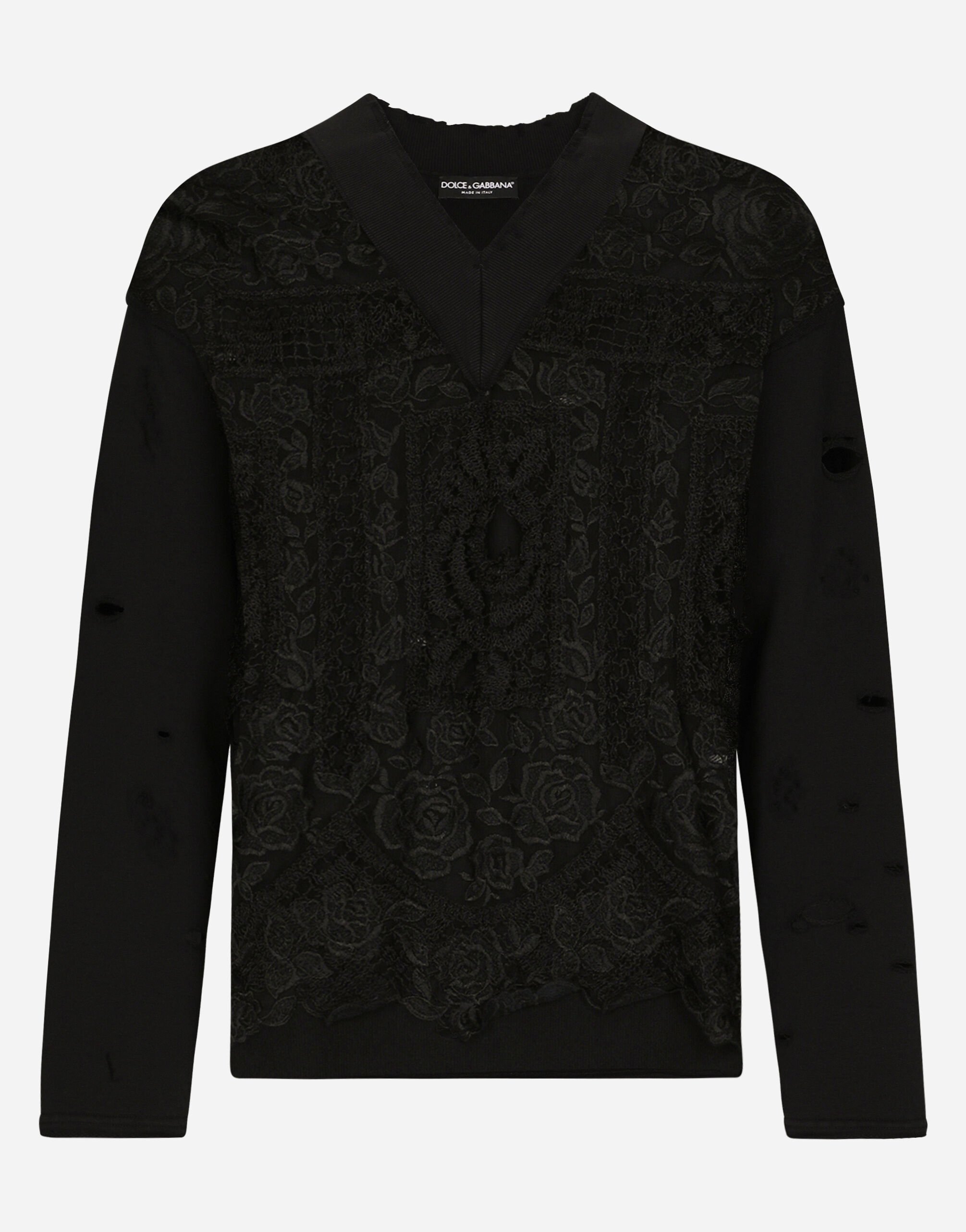Dolce & Gabbana Embroidered tulle and jersey sweatshirt Black G9AKATHU7PP