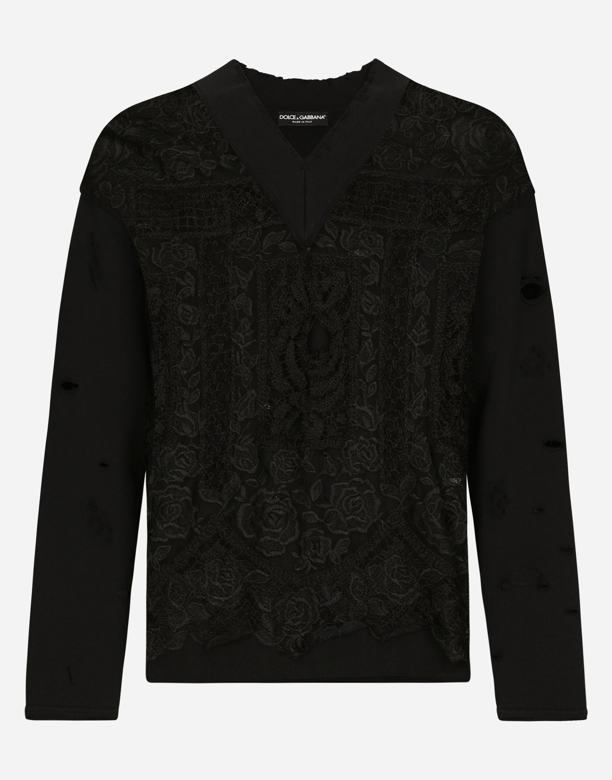Sudadera de tul bordado y punto en Negro de Hombre Dolce Gabbana