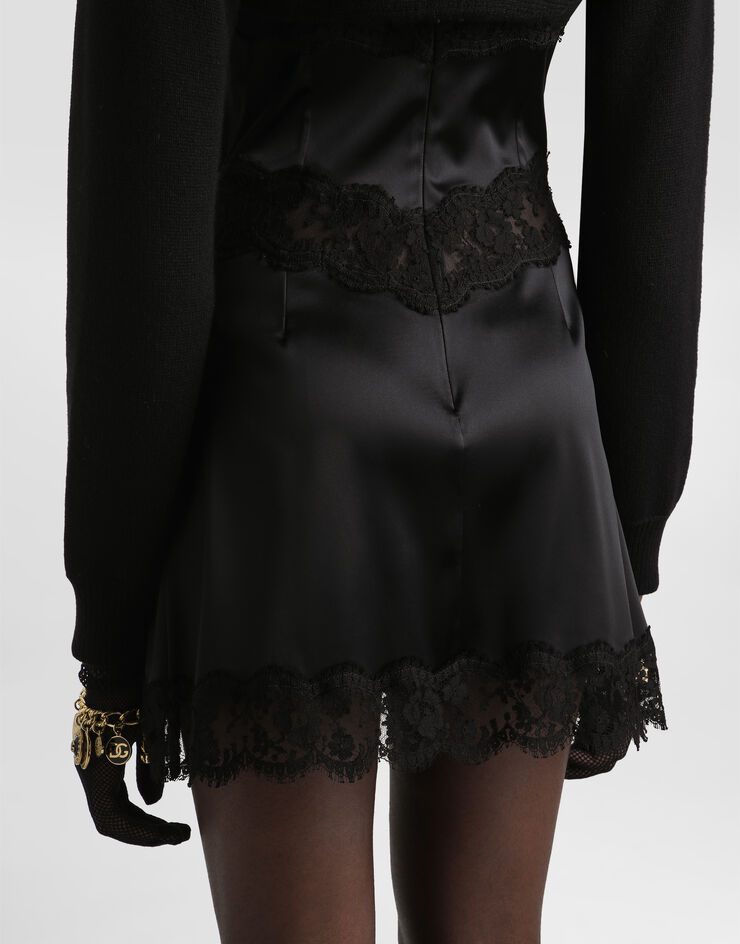 Dolce & Gabbana Stretch satin dress with lace details Black F6TNXTFURAD